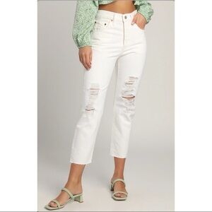 Levi’s 501’s Premium Quality High Rise Distressed White Raw Hem Crop Denim Jeans